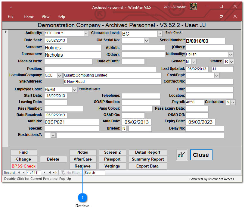 Archived Personnel: Retrieving an Individual from Archive