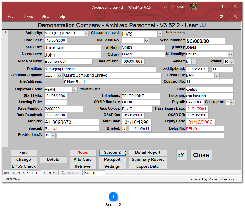 Archived Personnel: Second Screen Details