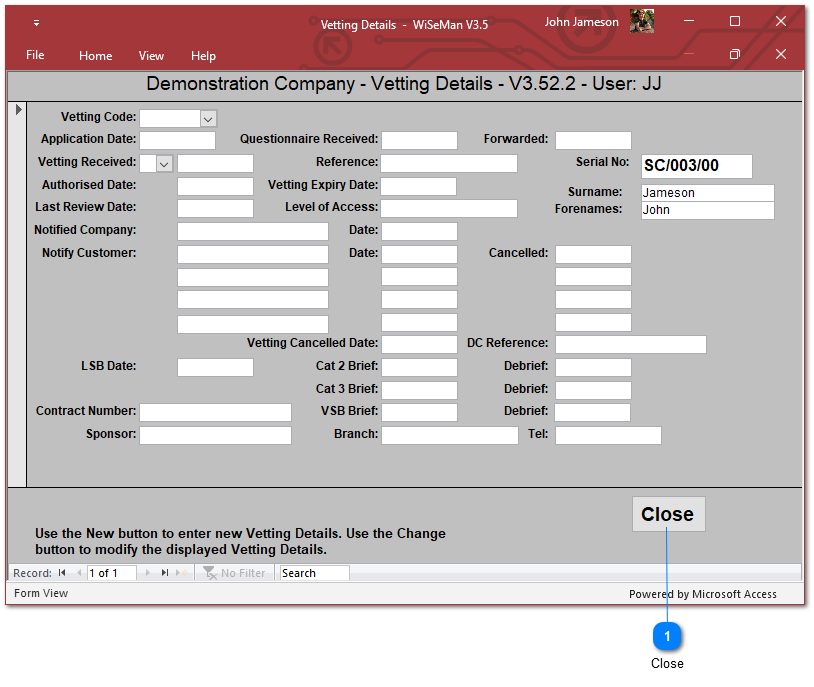 Archived Personnel: Vettings Entry