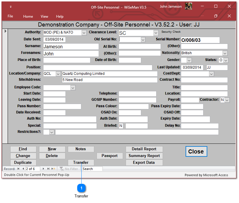 Clearances Held Off-Site: Transferring an Individual to Current Personnel