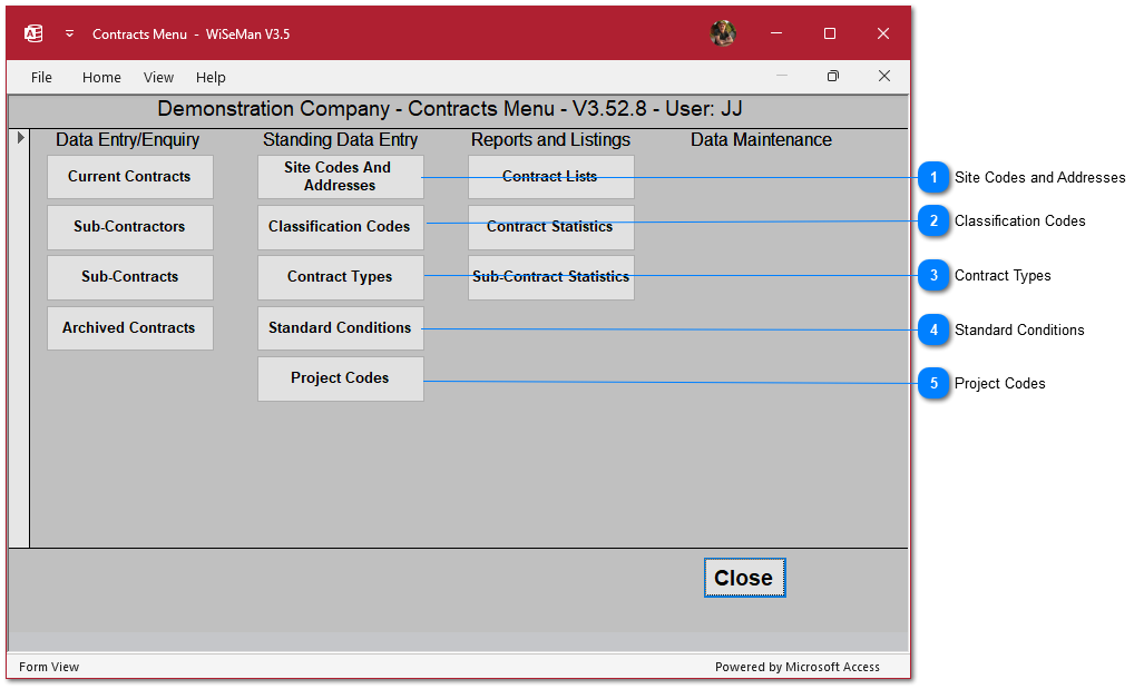 Contracts System: Standing Data