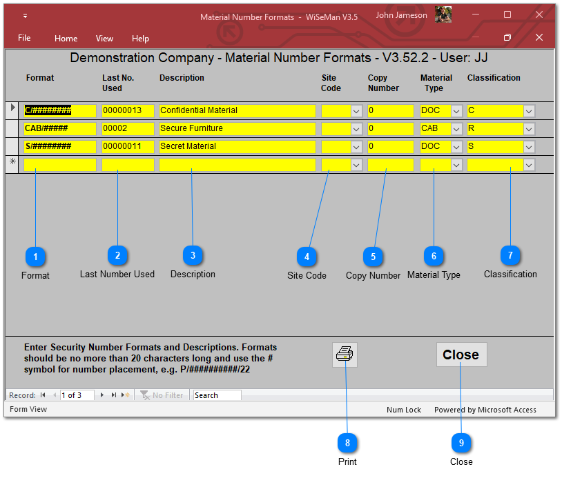 Material Number Formats