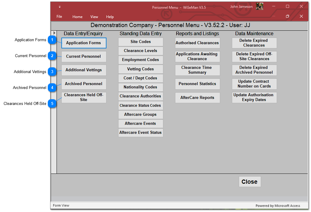 Personnel System: Data Entry / Enquiry