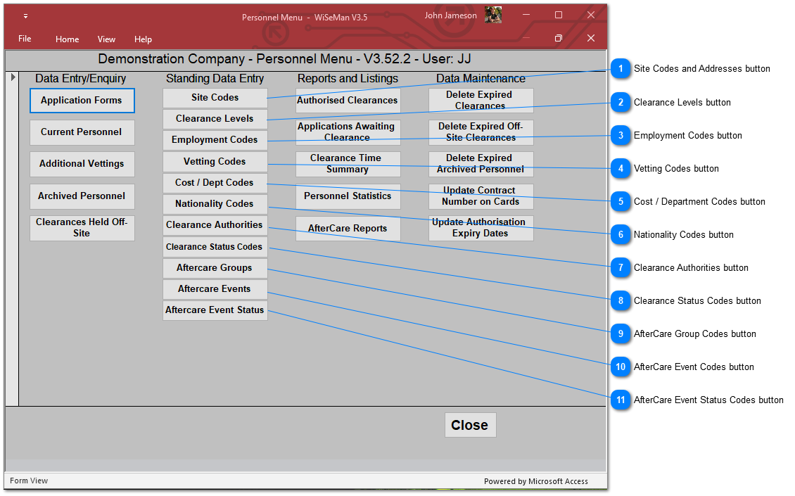 Personnel System: Standing Data