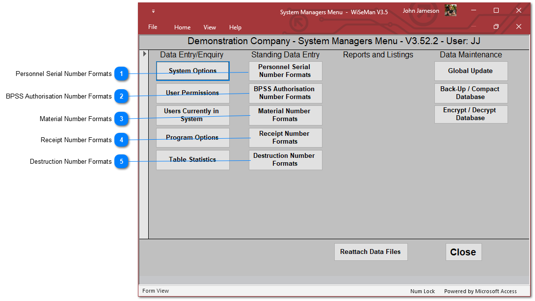 System Management: Standing Data Entry